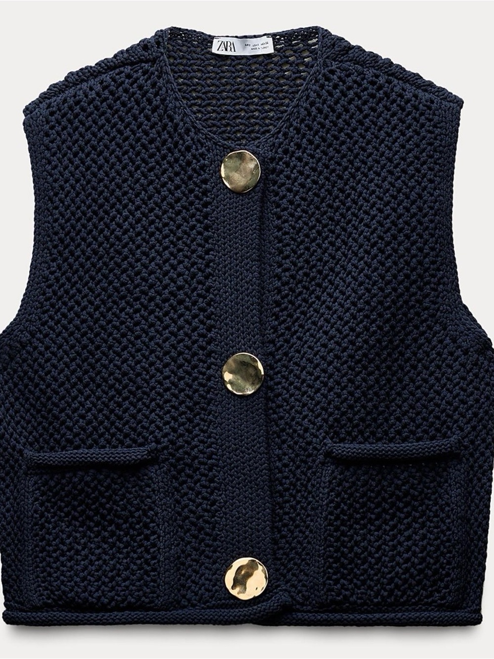 ZARA Navy Knit Button-Front Vest with Gold Buttons
